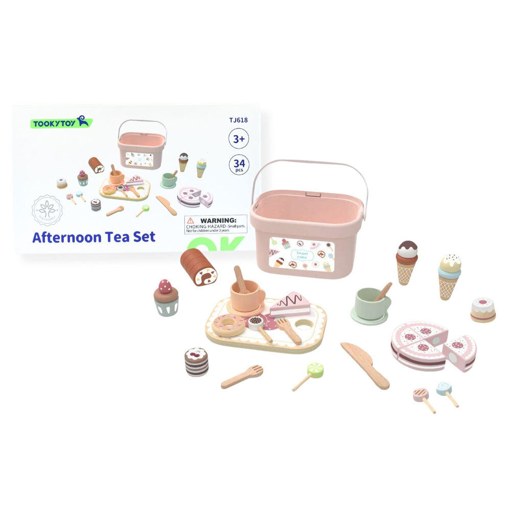 Tooky Toy Kids/Childrens Wooden Afternoon Dessert And Tea Toy Play Set 3Y+