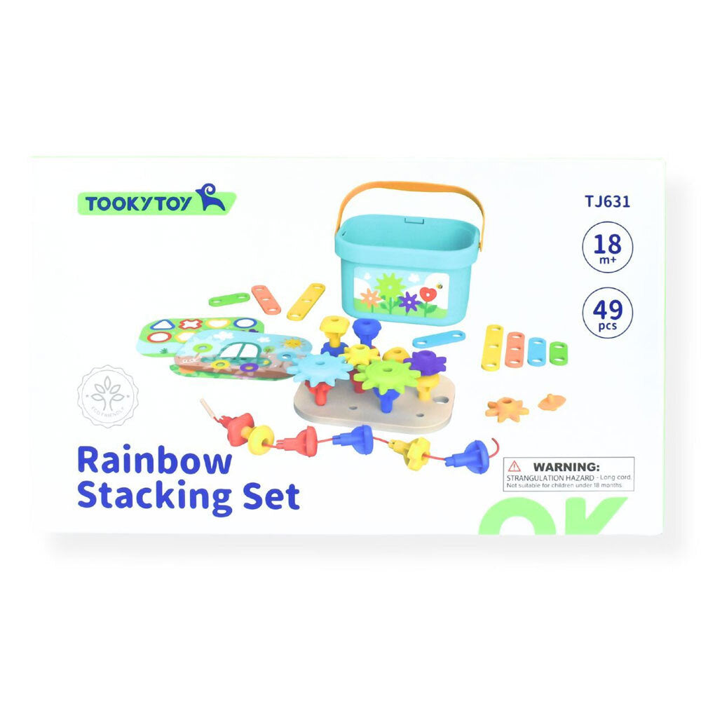 Tooky Toy Kids/Childrens Rainbow Pegs And Cogs Stacking And Lacing Set 3Y+ — image 2