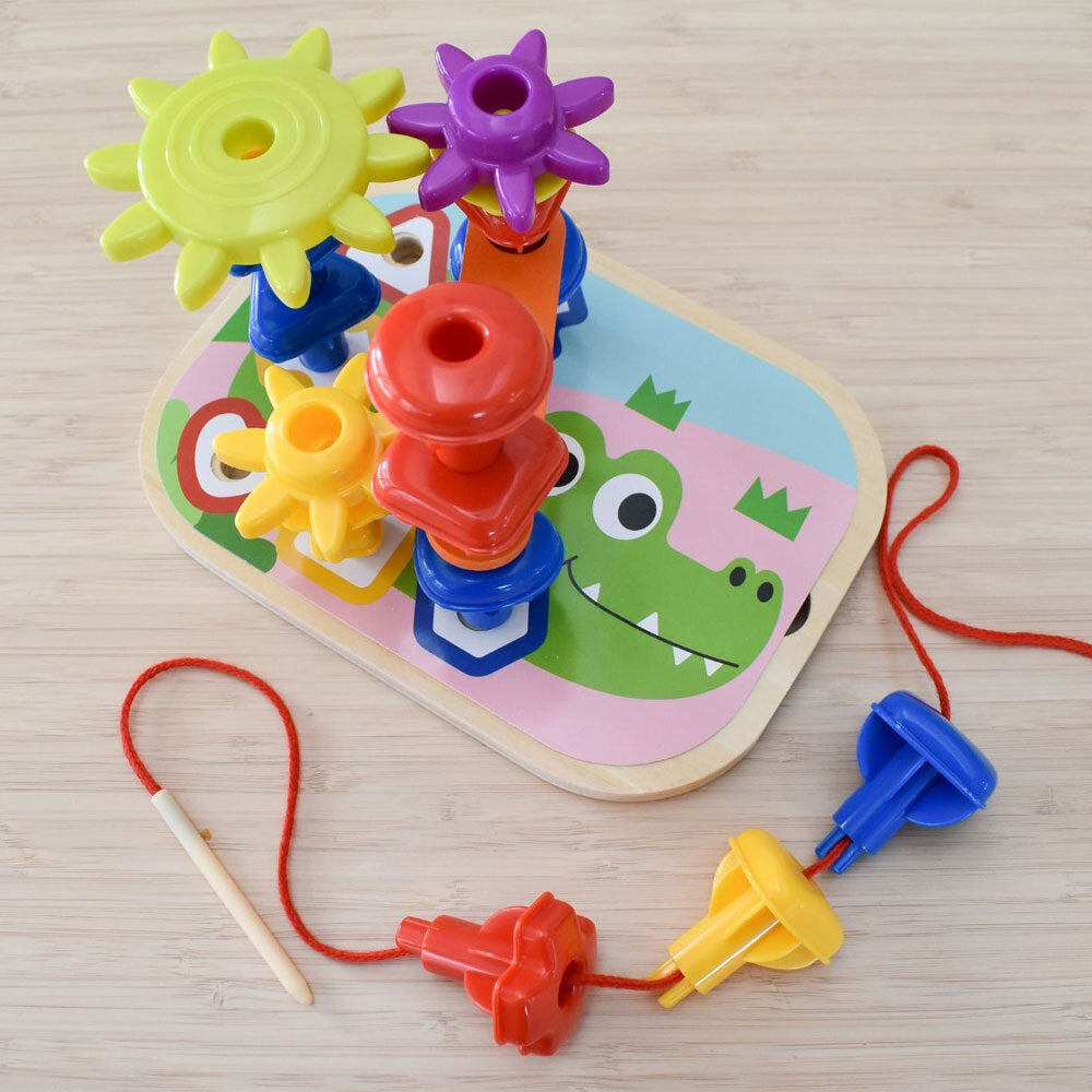 Tooky Toy Kids/Childrens Rainbow Pegs And Cogs Stacking And Lacing Set 3Y+ — image 3