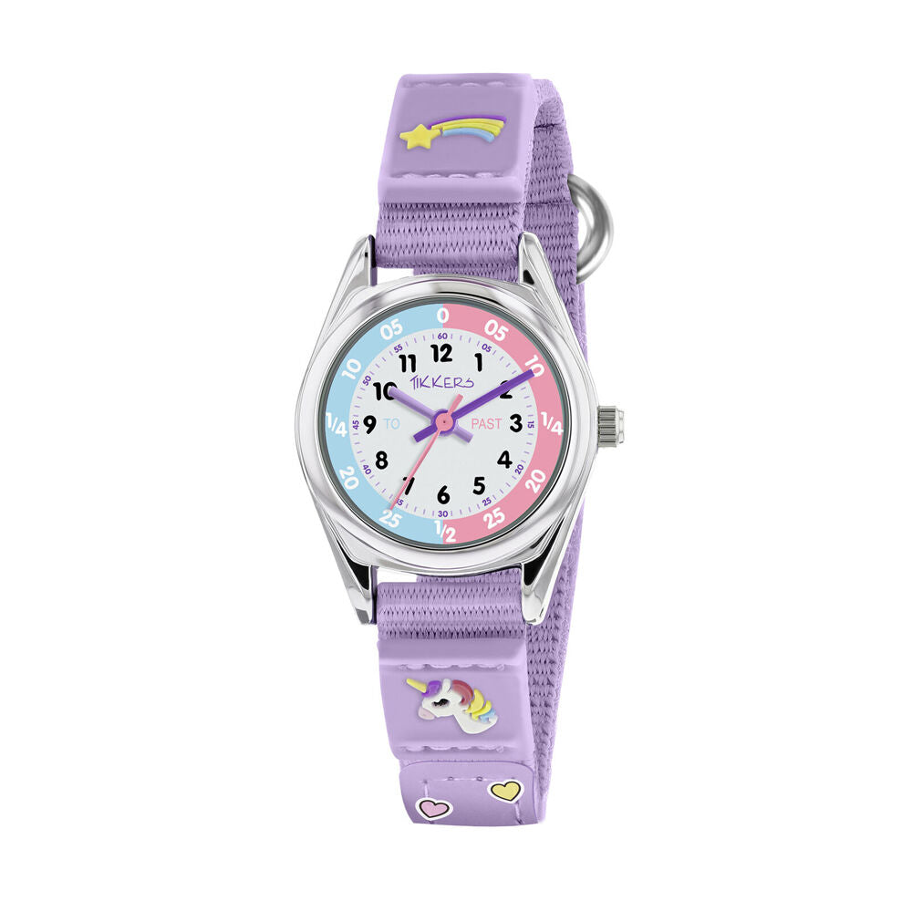 Tikkers Time Teacher Unicorn Canvas Watch w/ Silicone Straps - Light Pink