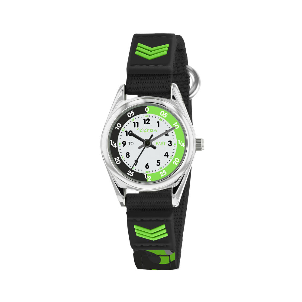 Tikkers Time Teacher Silicone Watch with Adjustable Canvas Straps — Black