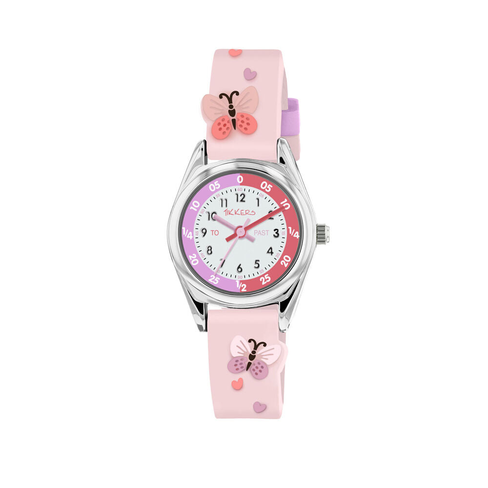 Tikkers Time Teacher 3D Dial Watch with Butterfly Silicone Straps - Pink
