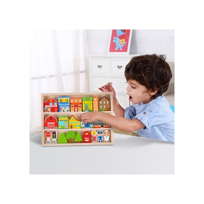 Tooky Toy 21pc Town Play Set Wooden Case Kids Pretend Playset Toys — image 2