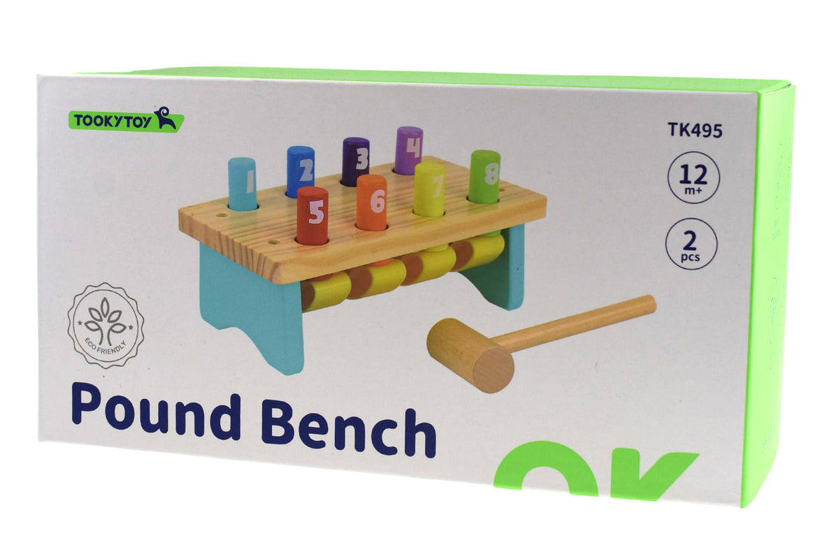 Tooky Toy Wooden Knock Bench 8 Pins Baby/Toddler Pound/Tap Colourful Toy 12m+ — image 3