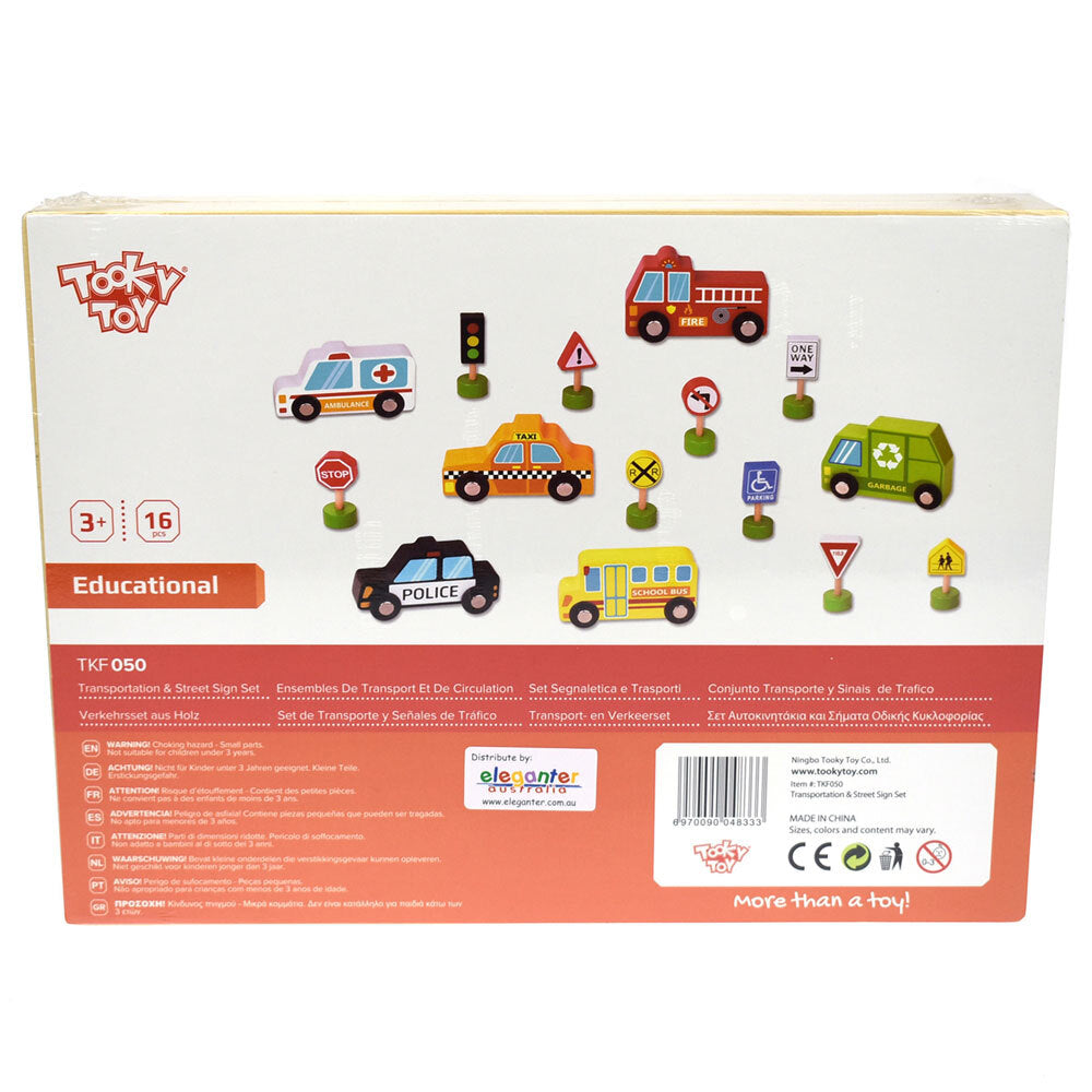 Tooky Toy Wooden Transportation & Street Sign Vehicles 3y+ Kids/Toddler (16 Pieces) — image 4