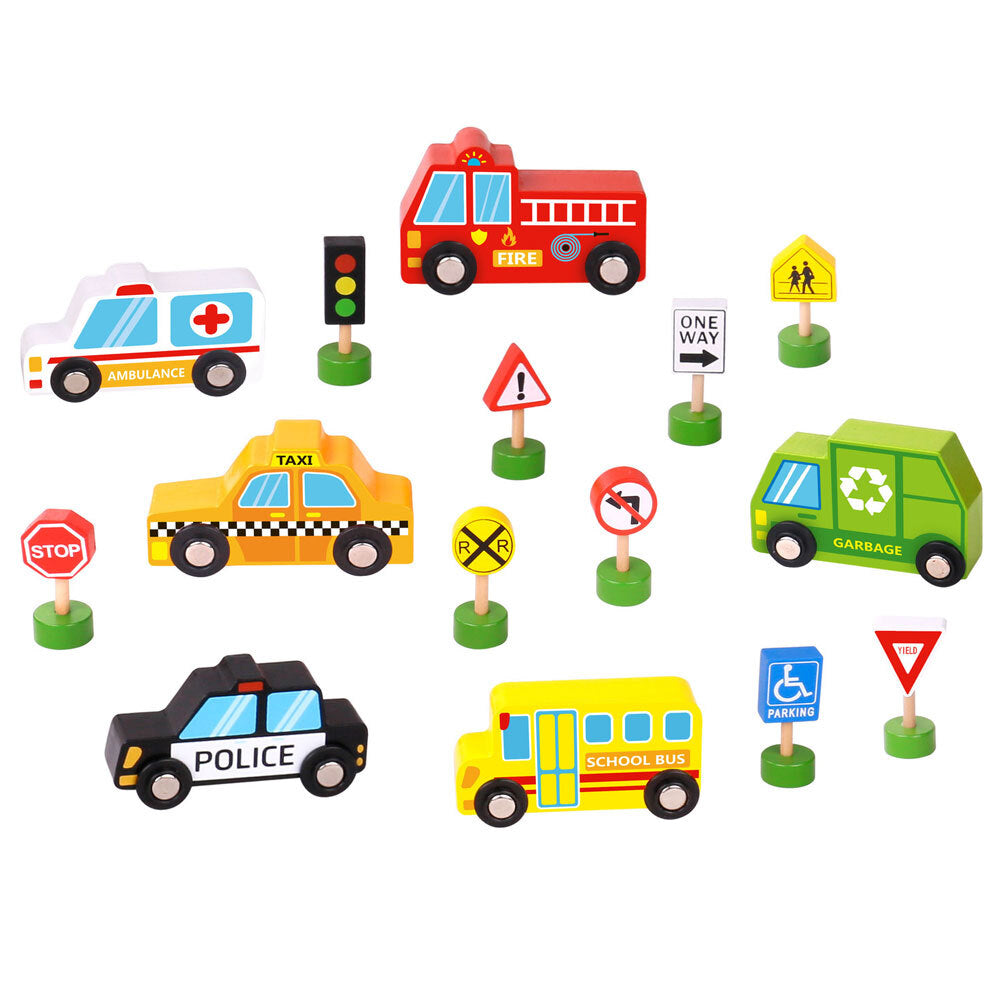 Tooky Toy Wooden Transportation & Street Sign Vehicles 3y+ Kids/Toddler (16 Pieces) — image 6