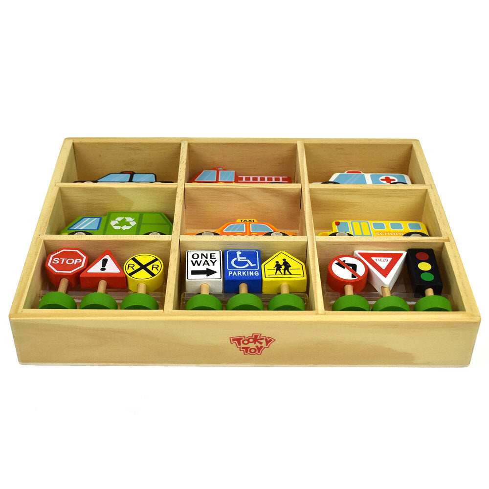 Tooky Toy Wooden Transportation & Street Sign Vehicles 3y+ Kids/Toddler (16 Pieces) — image 5