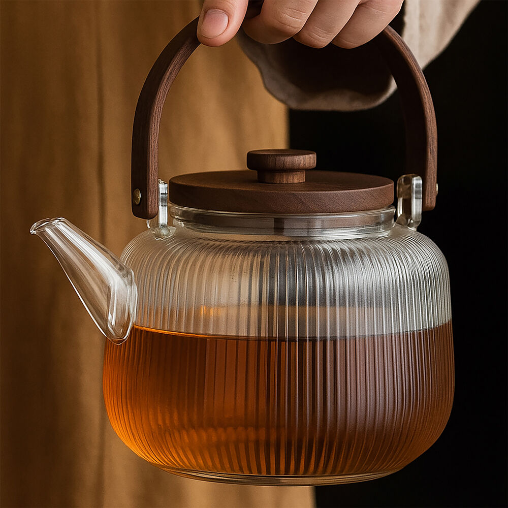 NF Living 850ml Ginny Glass Teapot Wood Modern Design Kitchenware Clear — image 5