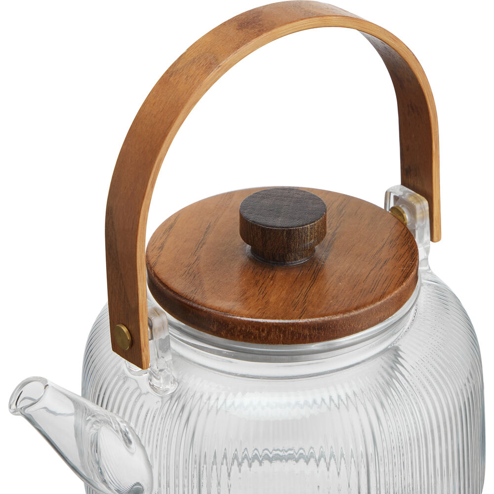 NF Living 850ml Ginny Glass Teapot Wood Modern Design Kitchenware Clear — image 4