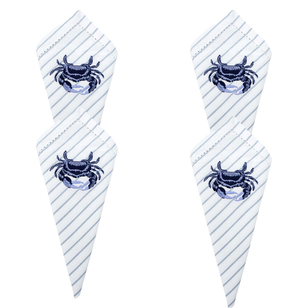LVD Stonewashed Chambray Cotton Striped Reusable Napkin 45x45cm Crab (4 Pack)