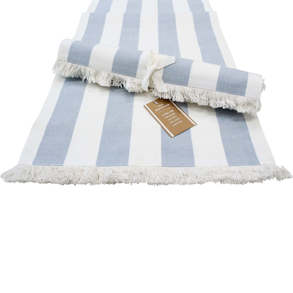 LVD 40x180cm Stripes Stonewashed Chambray Cotton Table Runner — Blue
