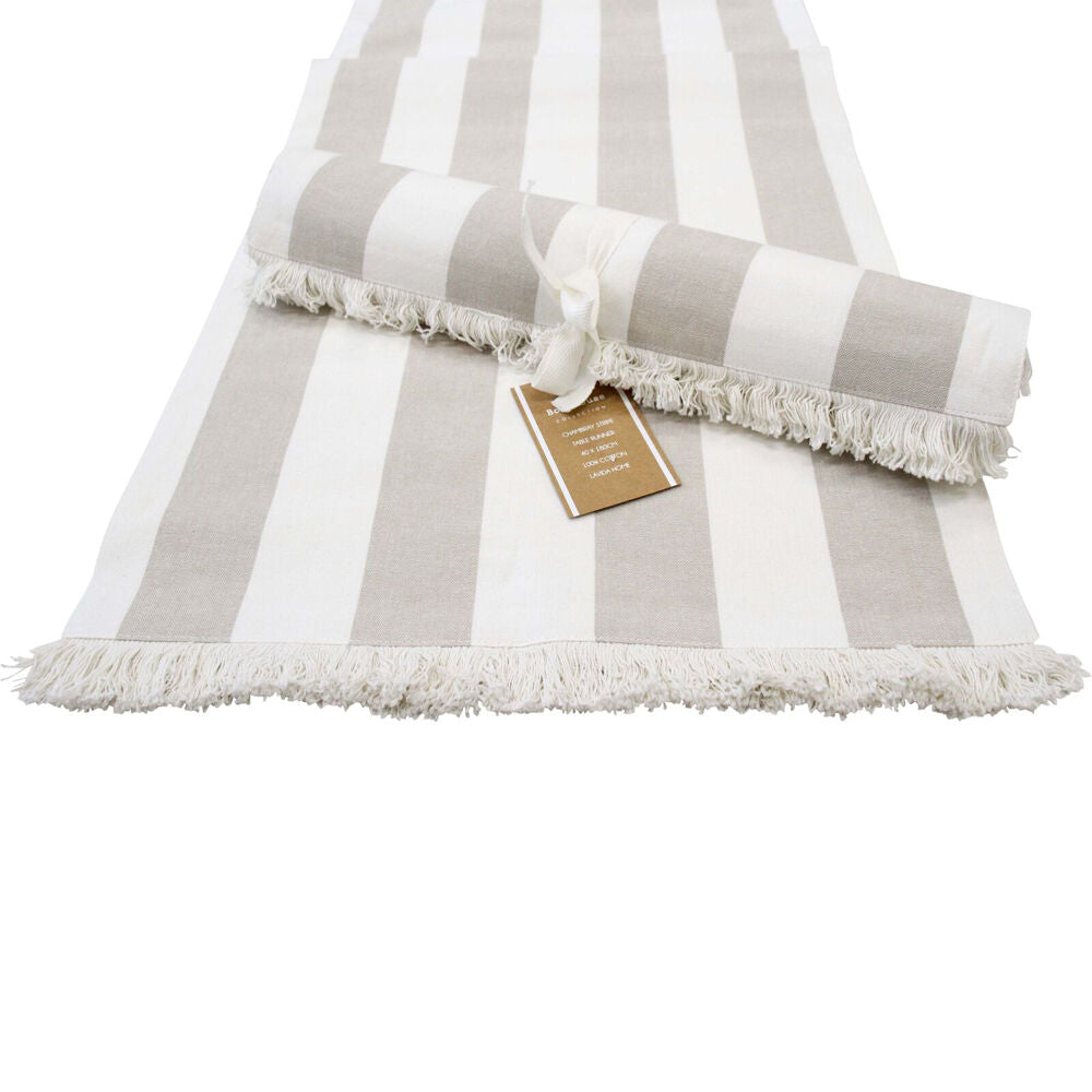 LVD 40x180cm Stripes Stonewashed Chambray Cotton Table Runner — Natural