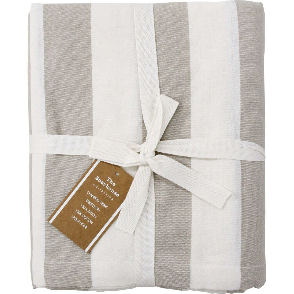 LVD 150x270cm Stripes Stonewashed Chambray Cotton Tablecloth — Natural