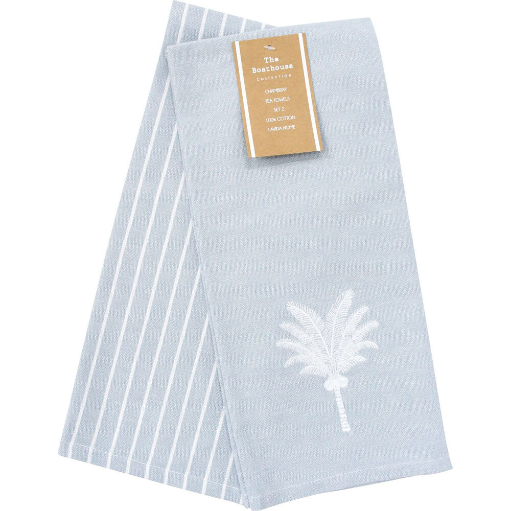 LVD Stonewashed Chambray Cotton Teatowel Palm Cove Set 45x70cm Blue (2 Pieces)