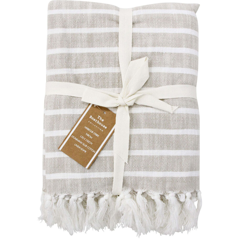 LVD 120x150cm Dune Stonewashed Cotton Harbour Stripe Throw Blanket