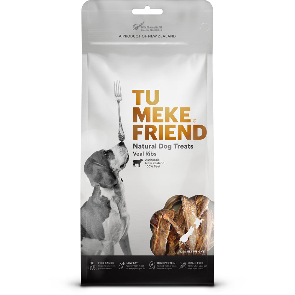 TU Meke Friend 125g Air-Dried Natural Dog Treats Veal Ribs Pet Reward Snack Bag