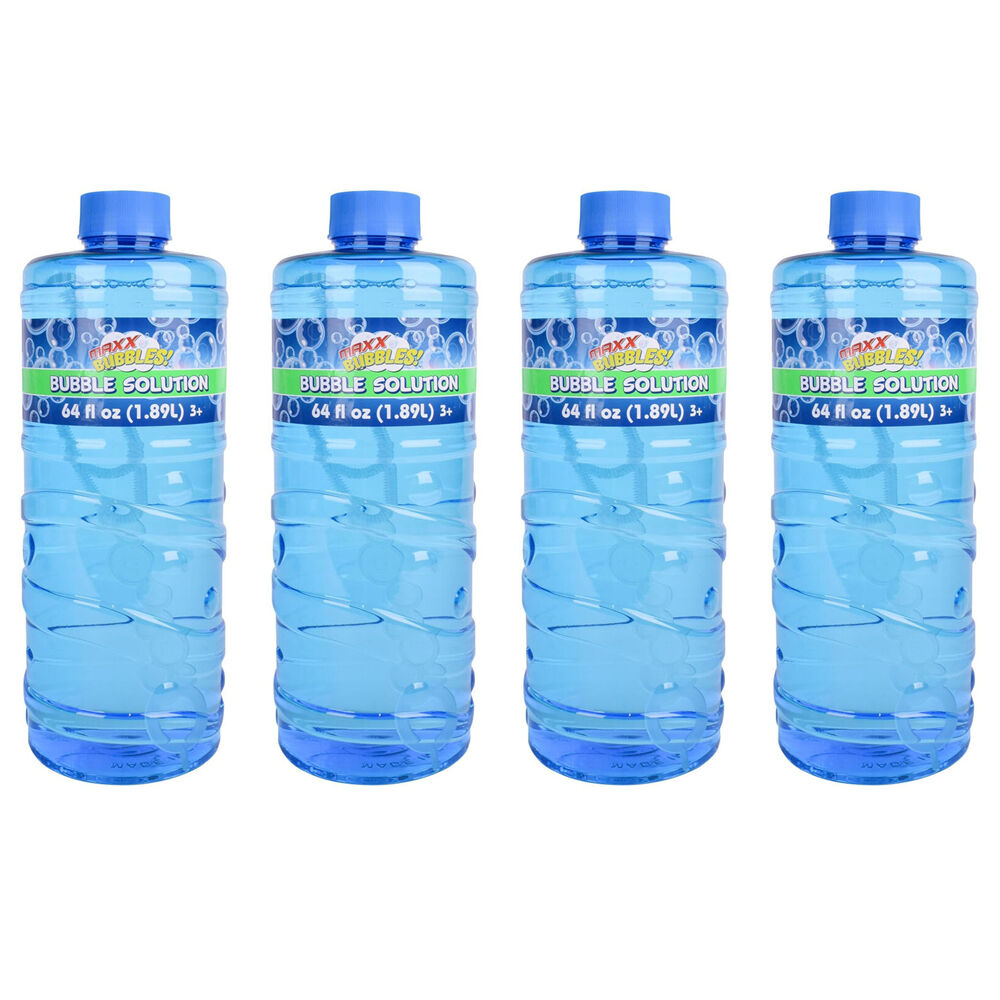 Maxx Bubbles Bubble Solution Refill Bottle w/ Wand 64oz/1.89L Kids Play Toy (4 Pack)