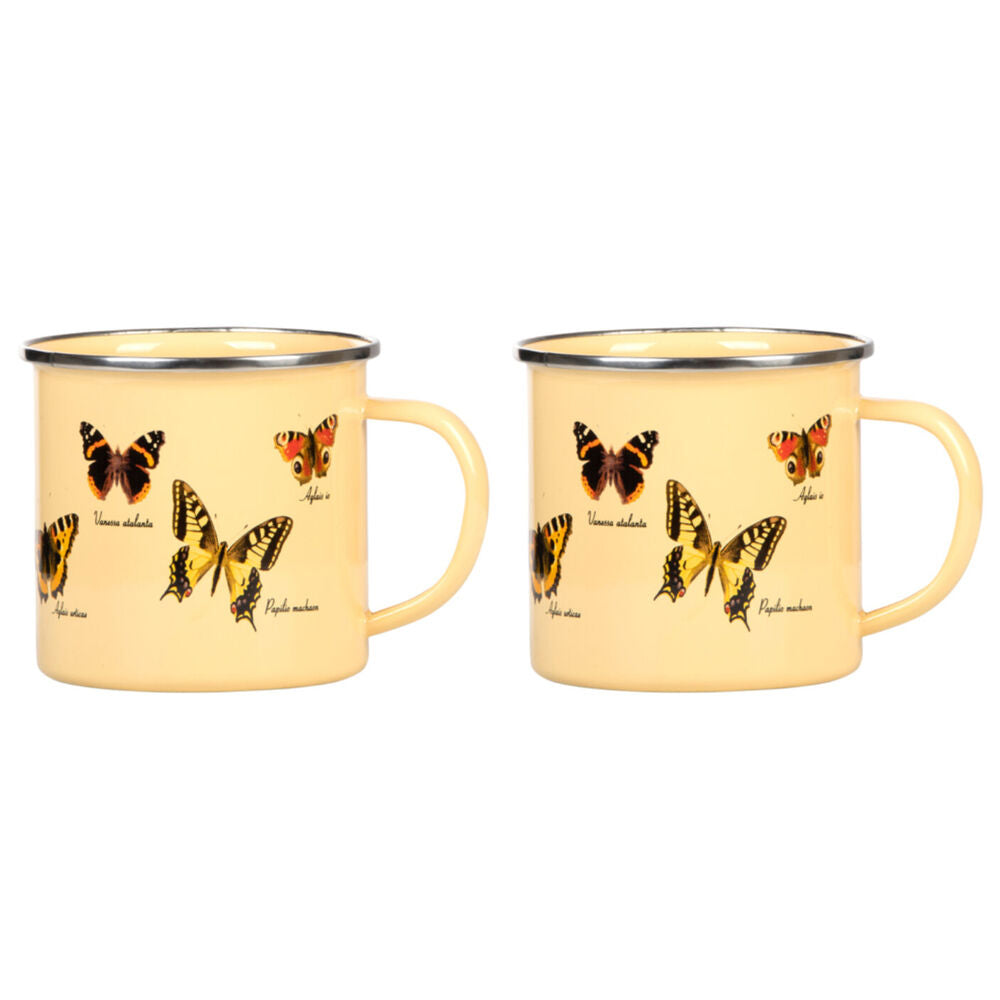 Esschert Design Enamel Mug Butterflies Coffee/Tea Drink Cup 0.5L Yellow (2 Pack)