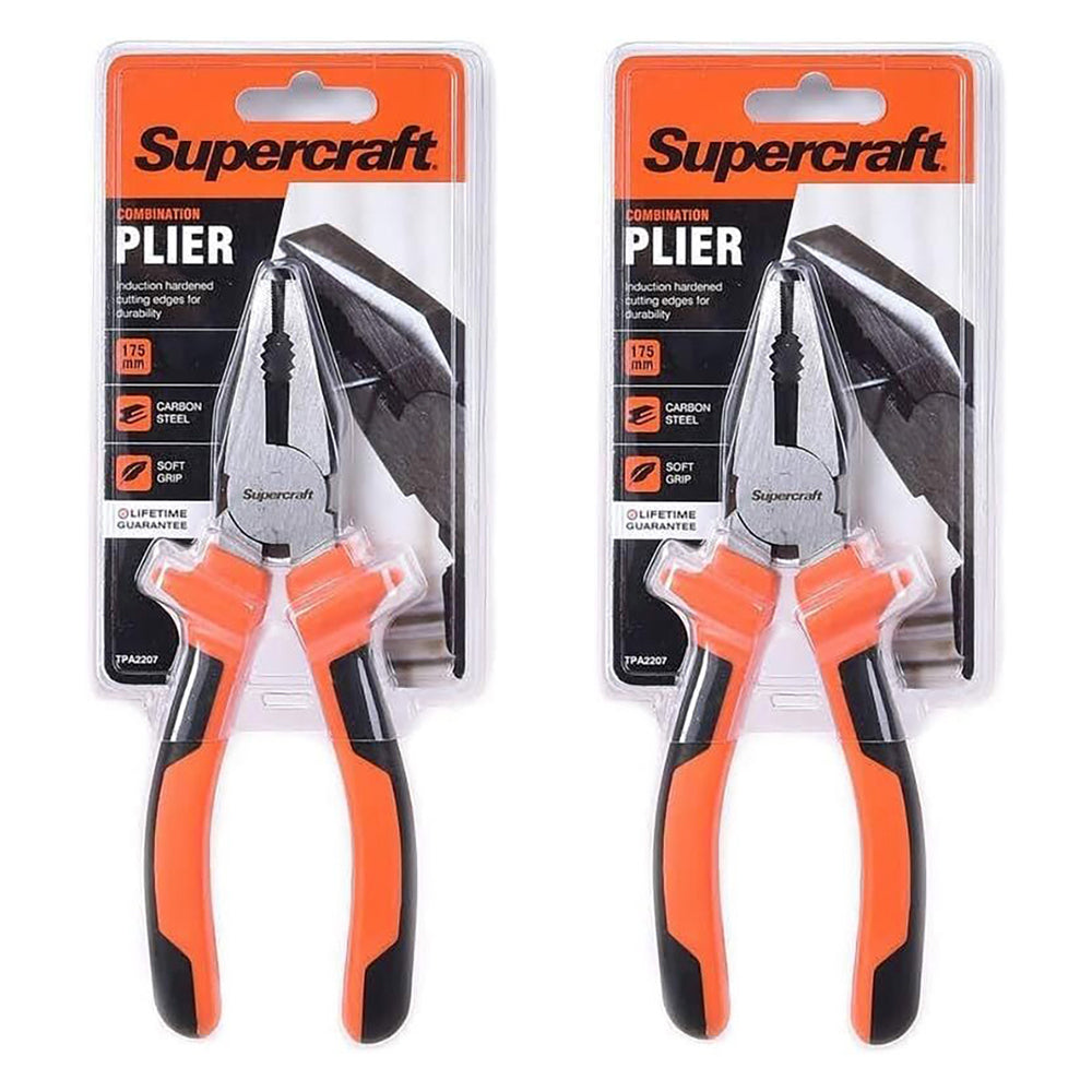 Supercraft Combination Stub Nose Soft Grip Handle Carbon Steel Pliers 175mm (2 Pack)