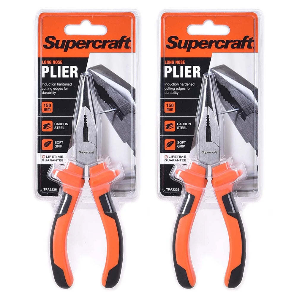Supercraft Long Nose Pliers Carbon Steel 150mm Soft Grip (2 Pack)