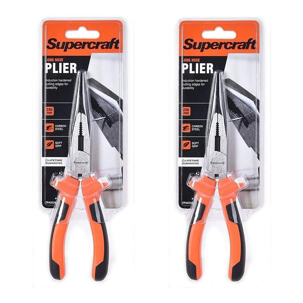 Supercraft Long Nose Pliers Carbon Steel 200mm Soft Grip (2 Pack)