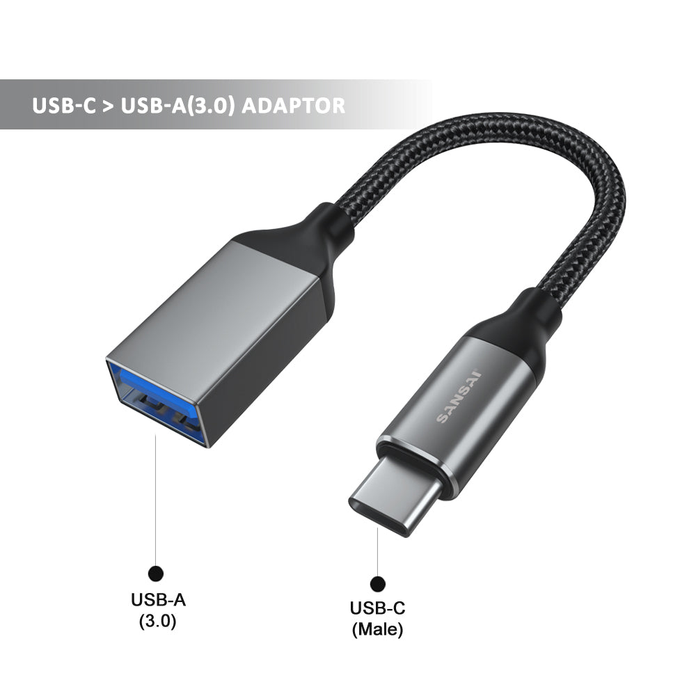 Sansai USB Type C OTG Male to USB-A Female Adaptor/Converter for Smart Phones/PC — image 2