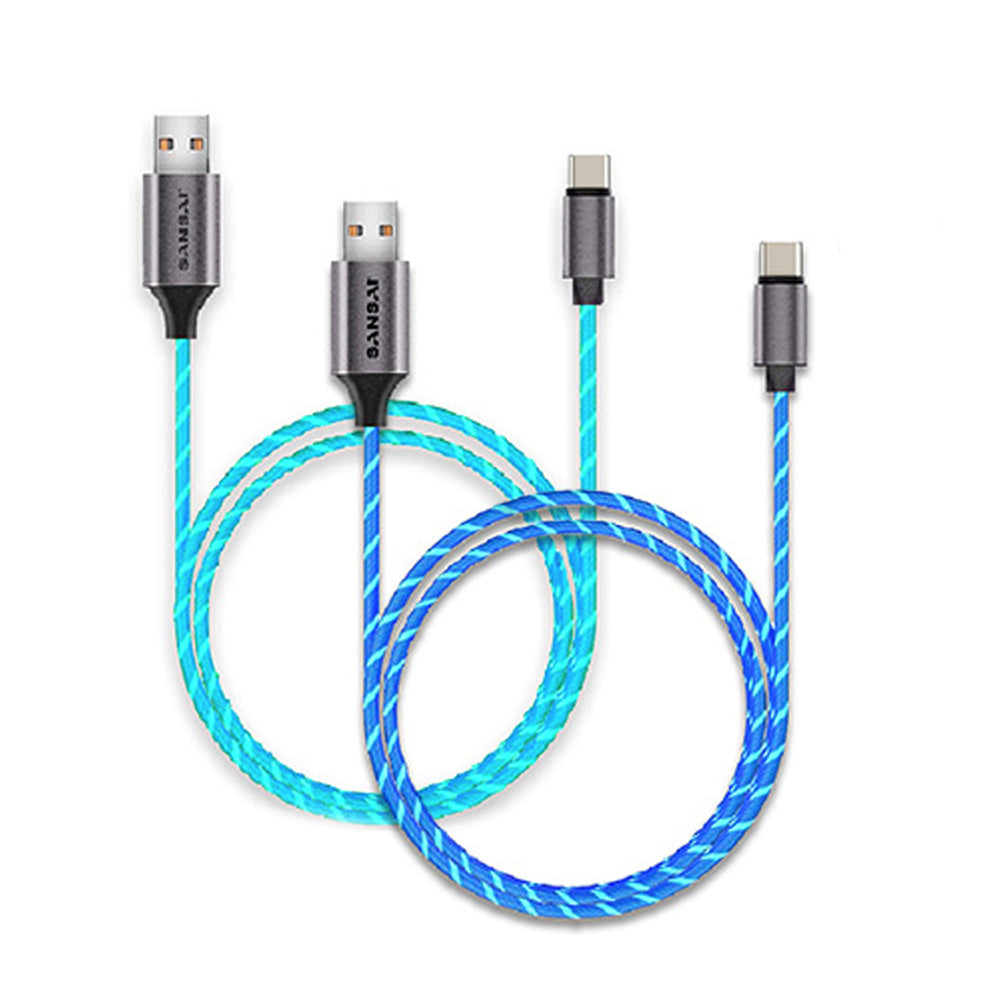 Sansai Flowing Light Up USB-C Male to Male Charging/Data Cable 1m Assorted (2 Pack)