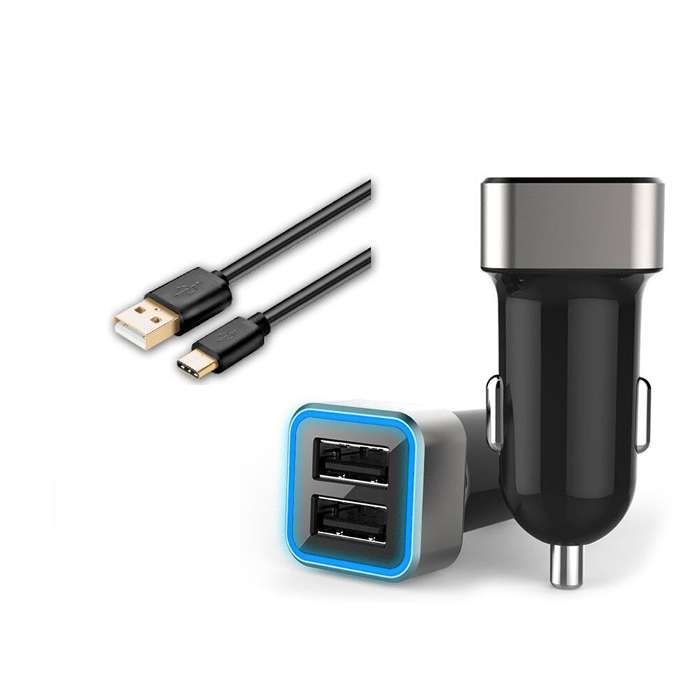 Sansai Universal Dual USB Car Charger w/ 1.2m USB-C Cable for Samsung S21 Black