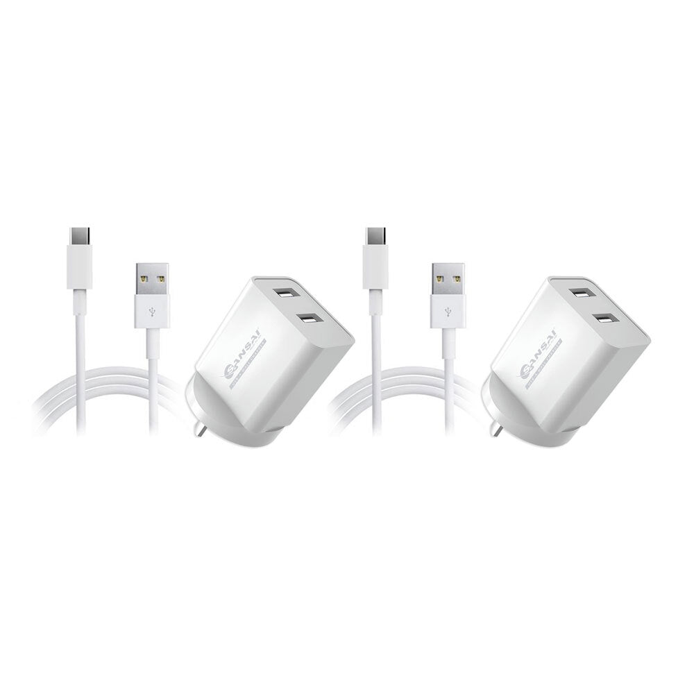 Sansai Dual USB Wall Charger w/USB C Charging Cable White (2 Pack)