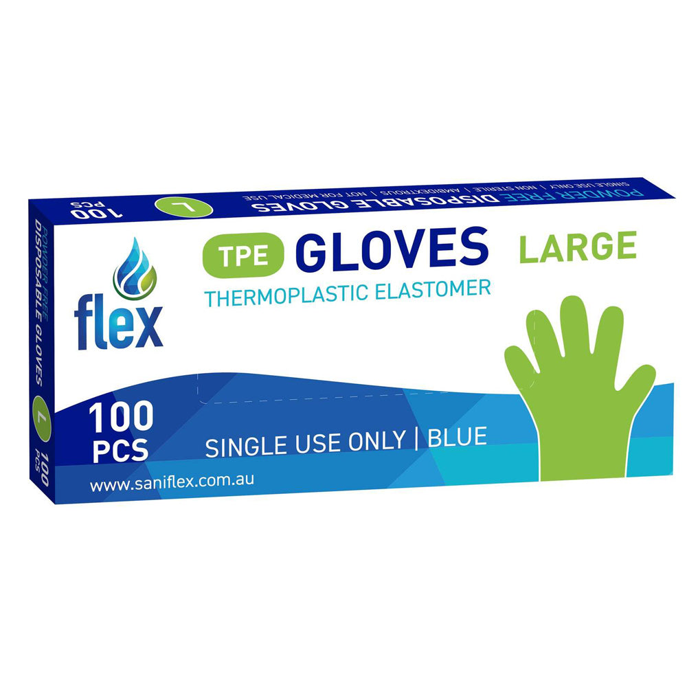 Saniflex TPE Disposable Hand Gloves Blue Size L Home Cleaning Work PPE (100 Pieces)