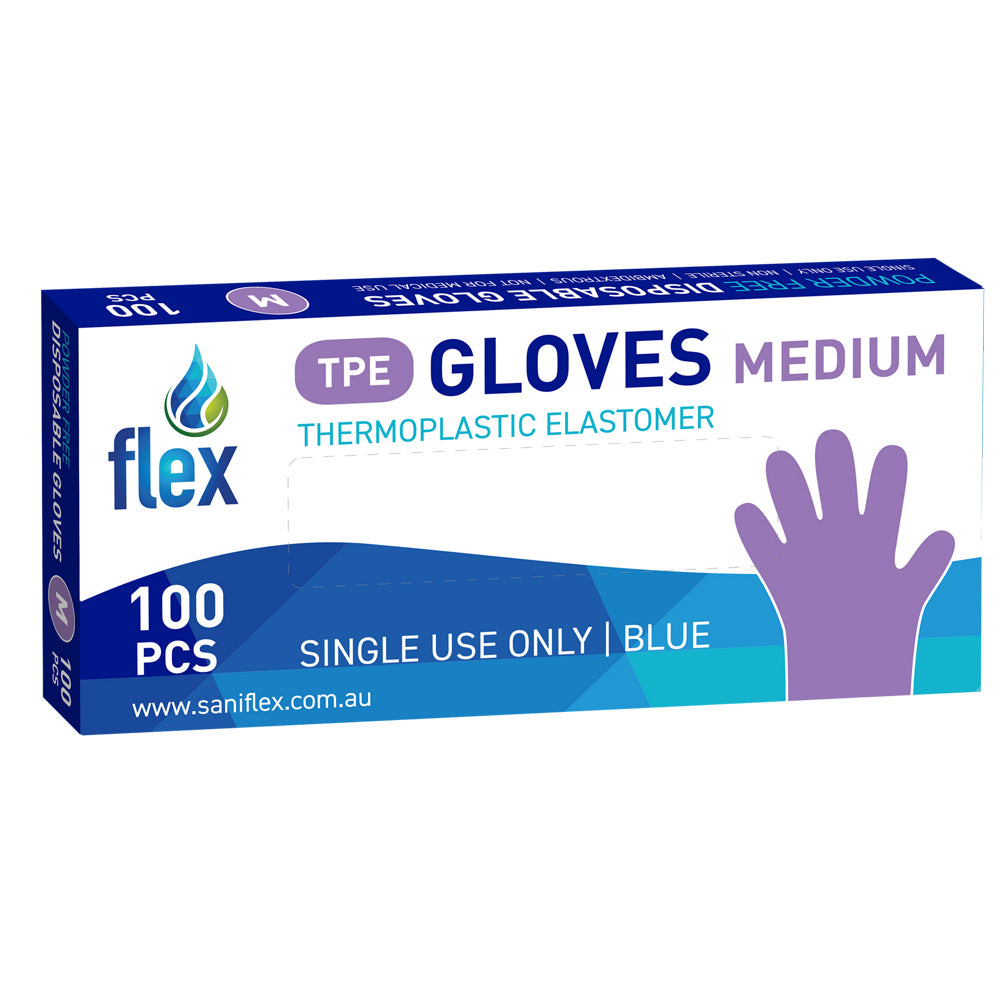 Saniflex TPE Disposable Gloves Blue Size M Home Cleaning Work PPE (100 Pieces)