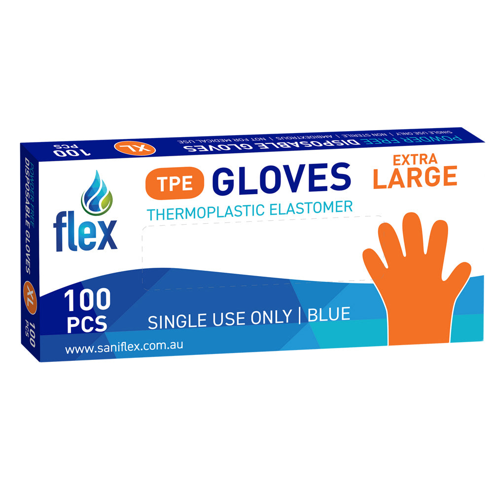 Saniflex TPE Disposable Gloves Blue Size XL Home Cleaning Work PPE (100 Pieces)