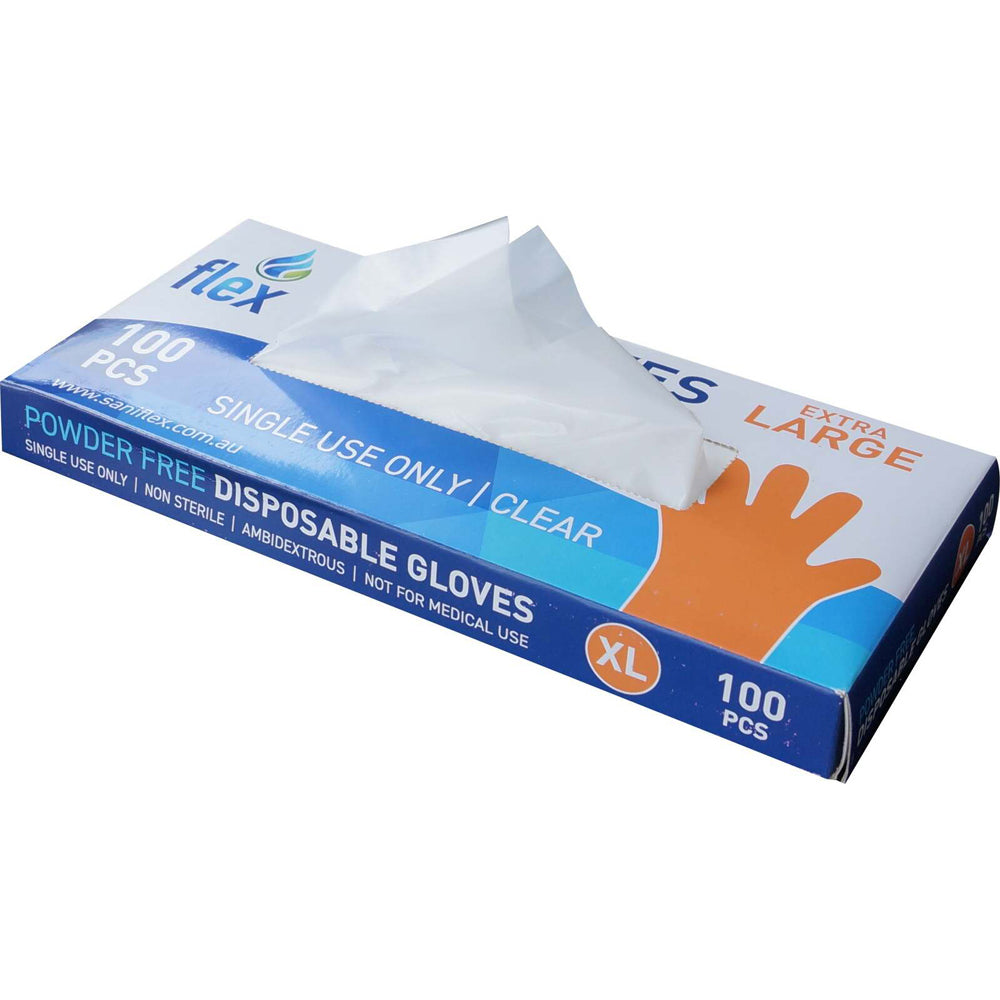 Saniflex TPE Disposable Gloves Clear Size XL Home Cleaning Work PPE (100 Pieces)