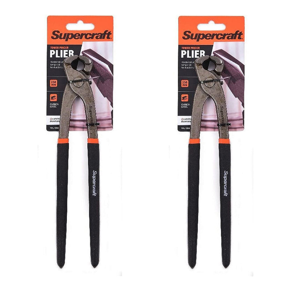 Supercraft Tower Pincer Carbon Steel Pliers 250mm With Soft Grip Handles (2 Pack)