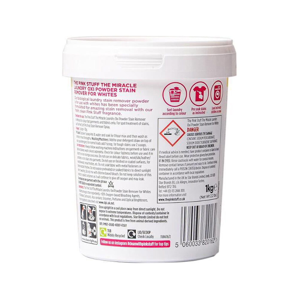 The Pink Stuff Stain Remover White Safe Laundry Fabric Cleaning Powder 1kg — image 2