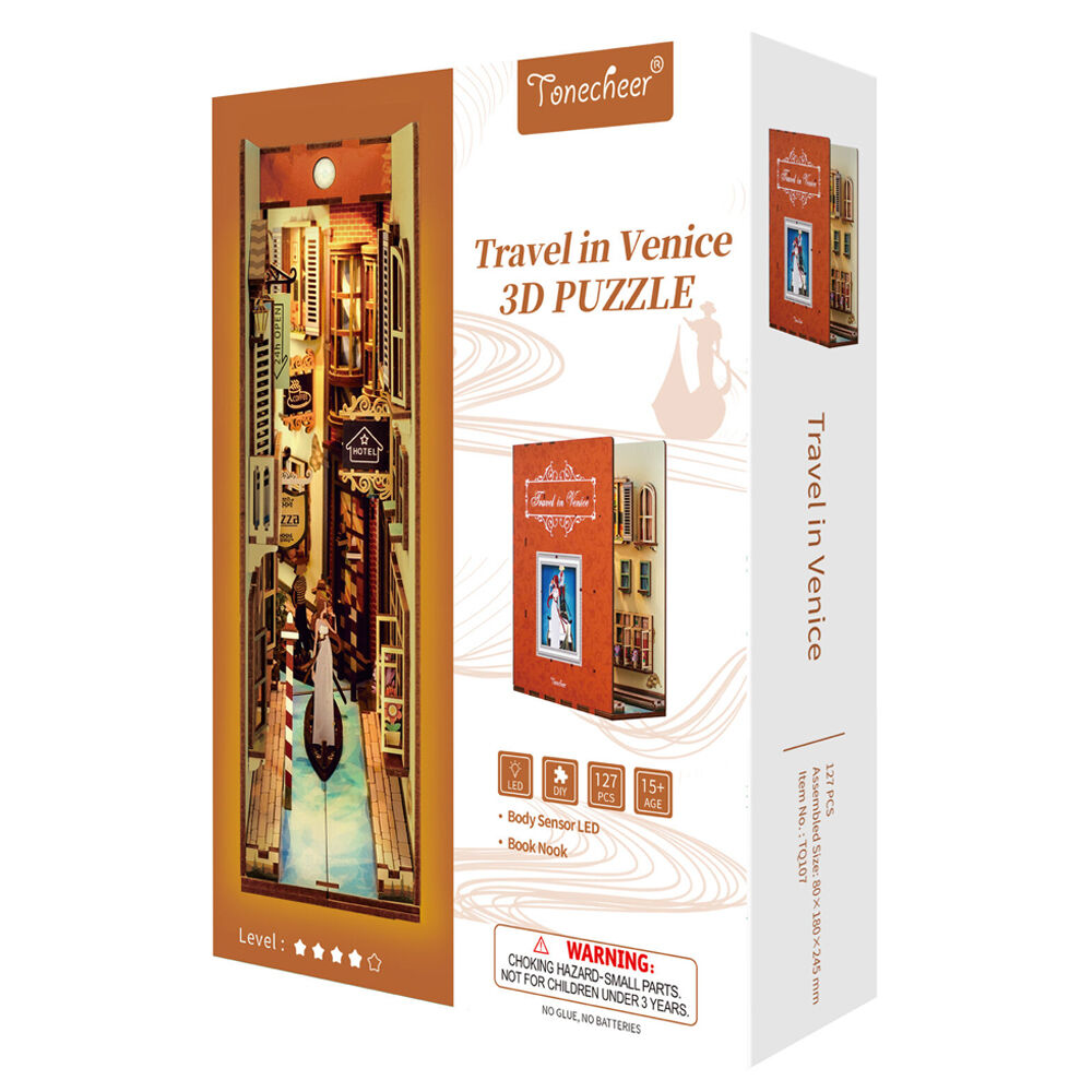 Tonecheer Travel In Venice 3D Puzzle 24.5cm DIY Book Nook Kit 15y+ (127 Pieces)