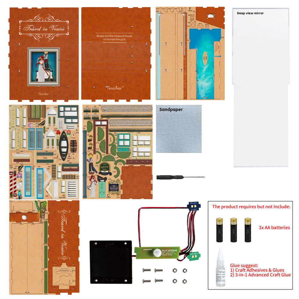 Tonecheer Travel In Venice 3D Puzzle 24.5cm DIY Book Nook Kit 15y+ (127 Pieces) — image 4