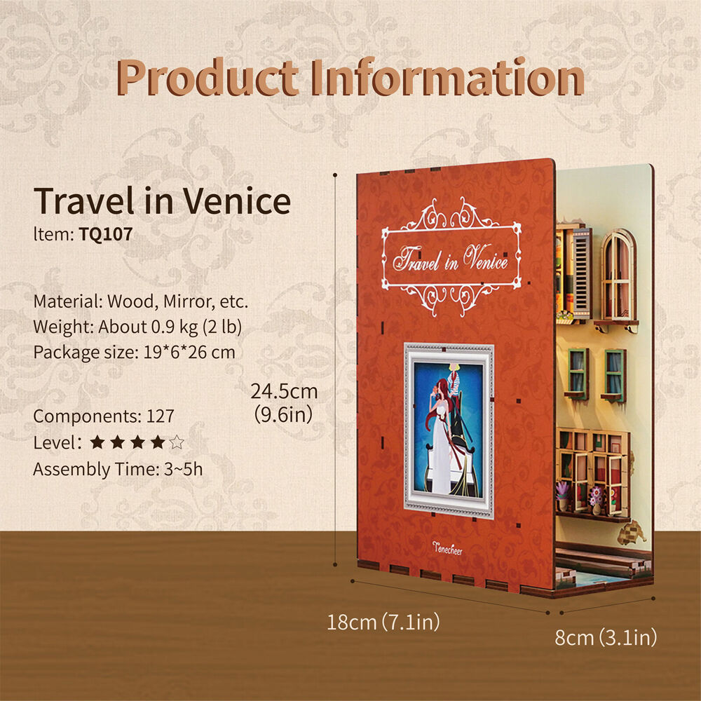 Tonecheer Travel In Venice 3D Puzzle 24.5cm DIY Book Nook Kit 15y+ (127 Pieces) — image 5