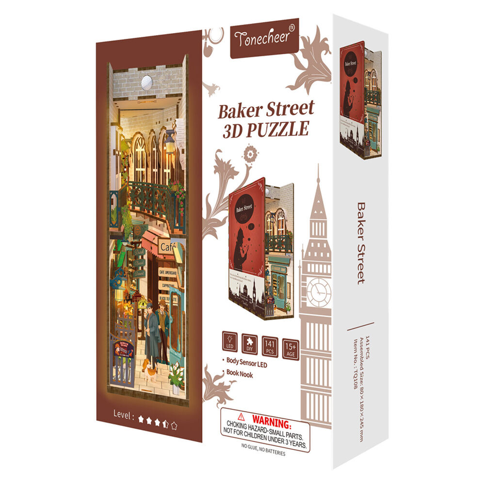Tonecheer Baker Street 3D Puzzle 24.5cm DIY Dollhouse Book Nook Kit 15y+ (141 Pieces)
