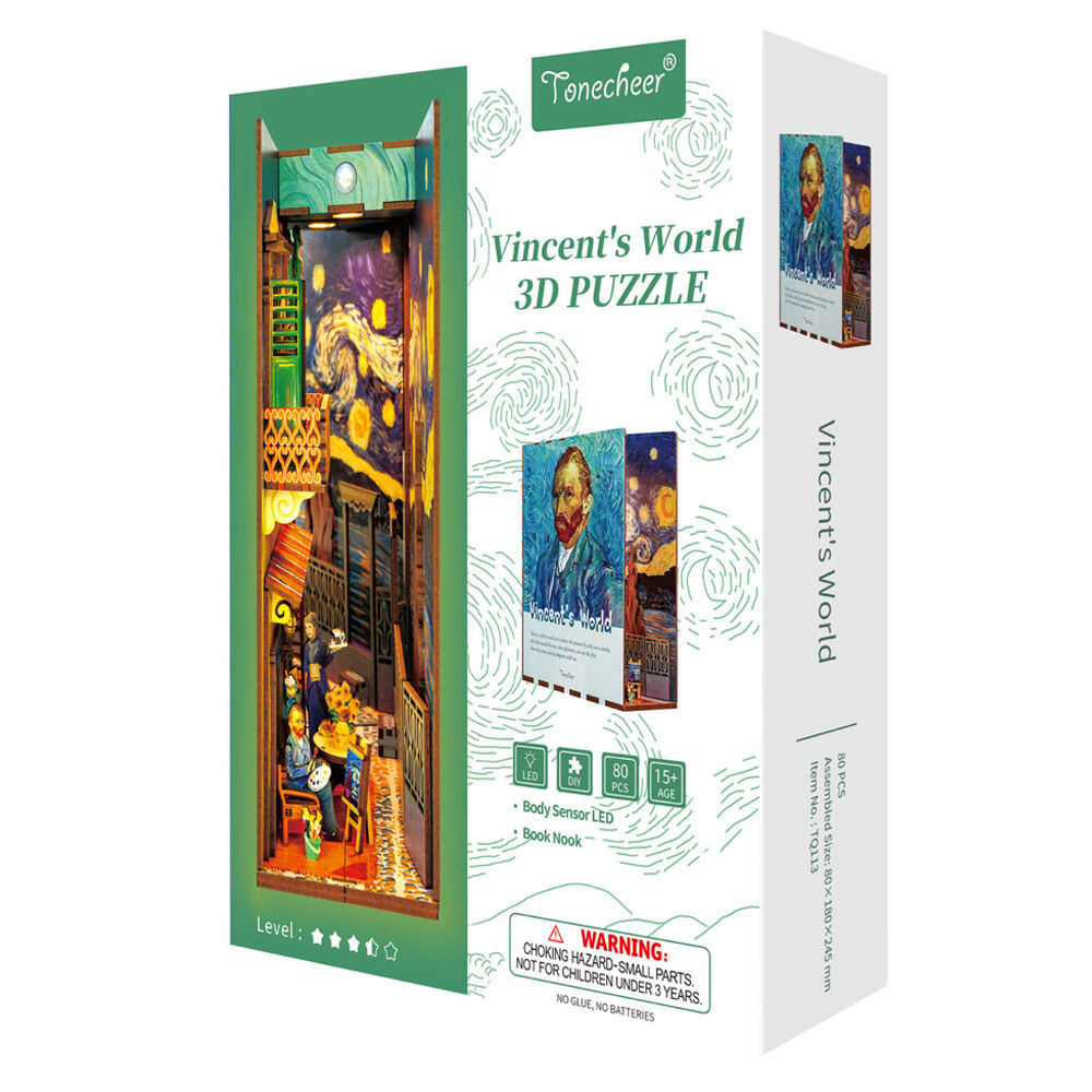 Tonecheer Vincent World 3D Puzzle 24.5cm DIY Dollhouse Book Nook Kit 15y+ (80 Pieces)