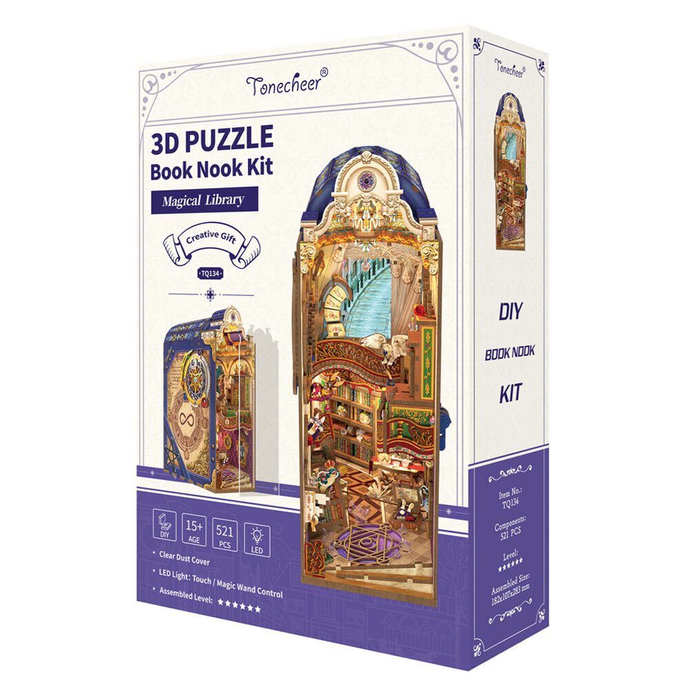 Tonecheer Magical Library 3D Puzzle 283mm DIY Dollhouse Book Nook Kit 15y+ (521 Pieces)