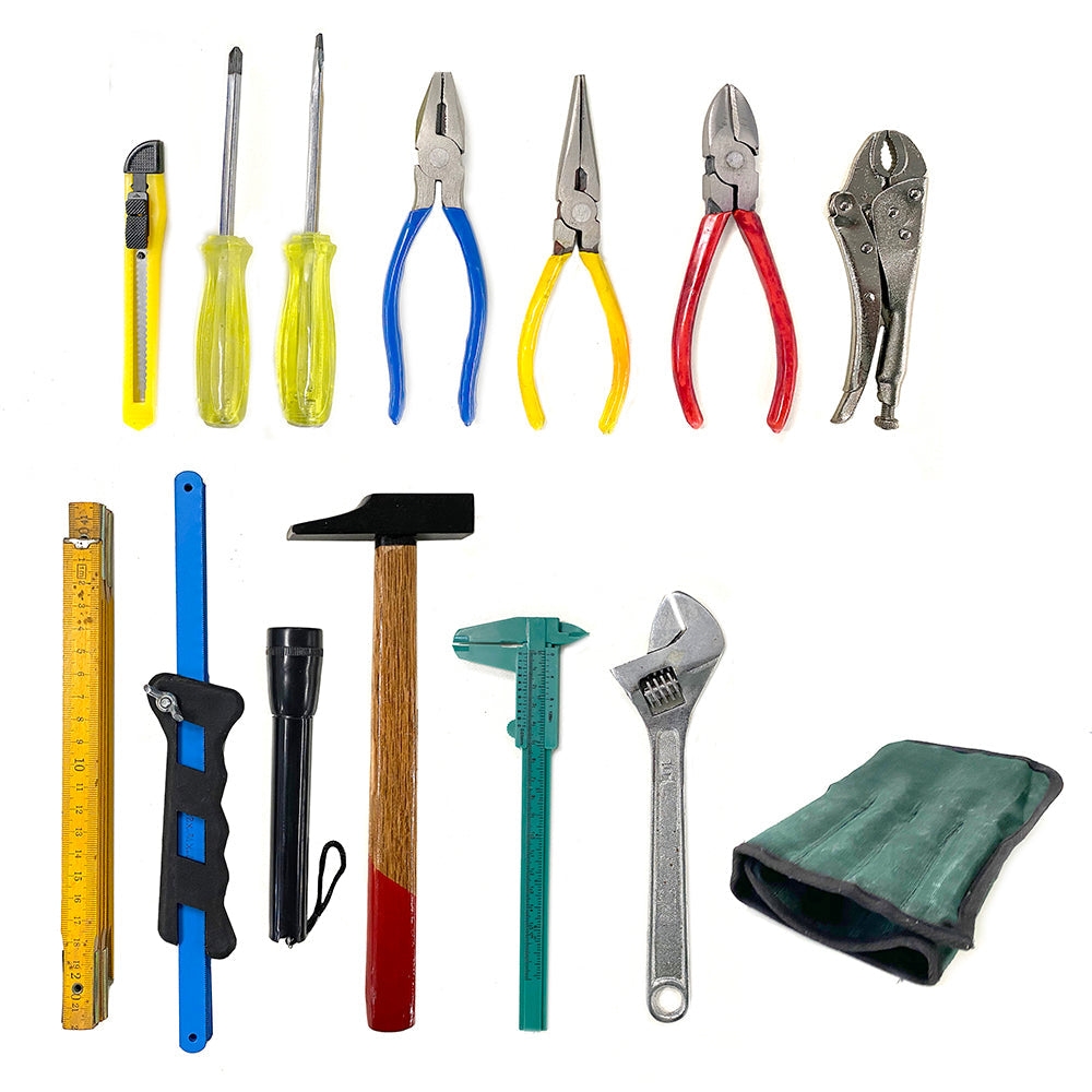 Generic Home Roll Tools Set w/Plier/Cutter/Flat & Philips Screwdriver/Pocket Torch (14 Pieces)