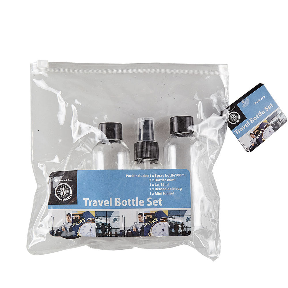 Jemark Travel Lightweight Portable Liquid Bottles Set With Storage Pouch (5 Pieces)