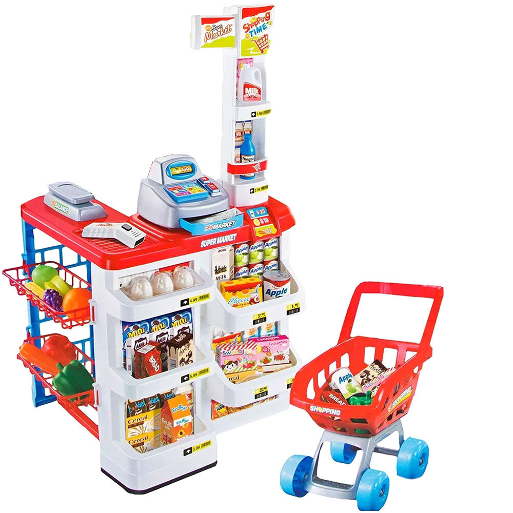 Lenoxx Kids Supermarket Store Food Pretend Play Set Cash Shopping Trolley Toys market