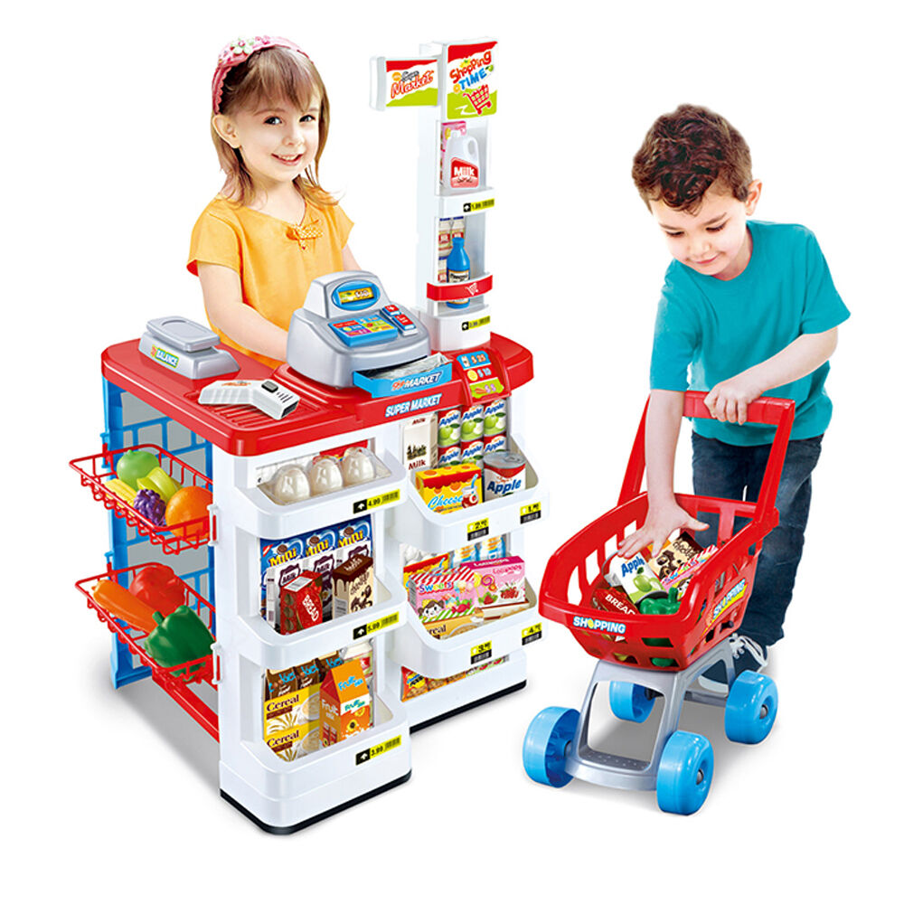 Lenoxx Kids Supermarket Store Food Pretend Play Set Cash Shopping Trolley Toys market — image 2