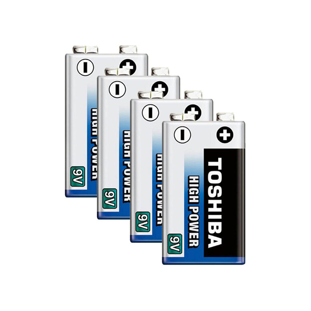Toshiba High Power 9V 6F22 Battery Lasting Cylindrical Multi-Use Batteries (4 Pack)