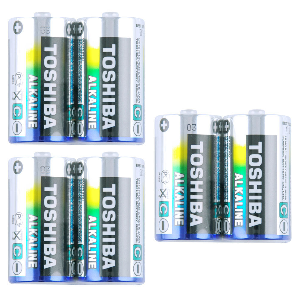 Toshiba 2pc Toshiba Alkaline C R14 Battery Cylindrical Power Multi-Use Batteries (3 Pack)