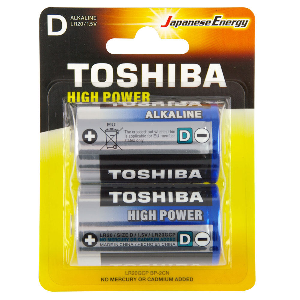 Toshiba Alkaline D Battery 1.5V No Mercury & Cadmium Added Leakage Resistant (2 Pieces)