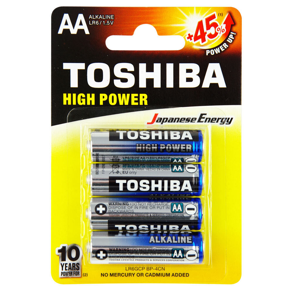 Toshiba Alkaline AA Battery 1.5V Leakage Resistant No Mercury & Cadmium (4 Pieces)