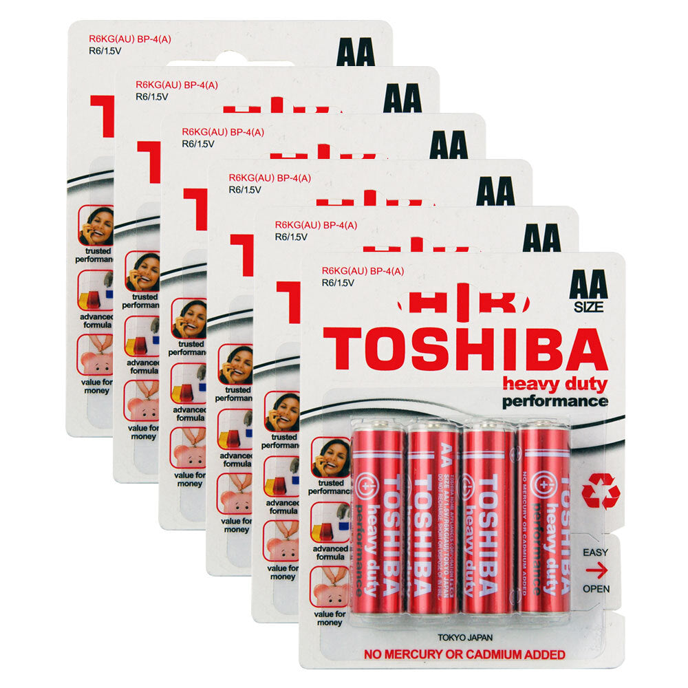 Toshiba 4x Toshiba 1.5V Heavy Duty AA LR6 Battery Cylindrical Multiuse Batteries (6 Pack)